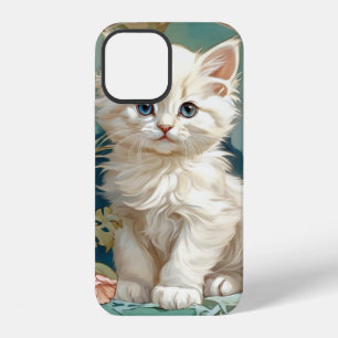 Coque iPhone 12 Chat blanc de style Alphonse Mucha