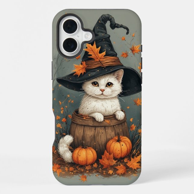 Coque iPhone Chat blanc d'Halloween (Verso)