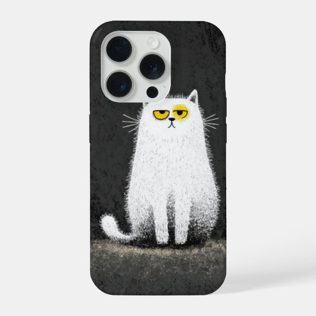 Coque iPhone Chat Blanc Grincheux – Drôle d'Art Minimal de Chat (Verso)