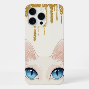 Coque iPhone 16 Pro Max Chat blanc portrait moderne minimaliste aux yeux b