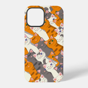 Coque iPhone 12 Pro Chat blanc roux noir motif diagonal