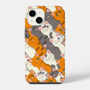 Coque Pour iPhone 14 Chat blanc roux noir motif diagonal