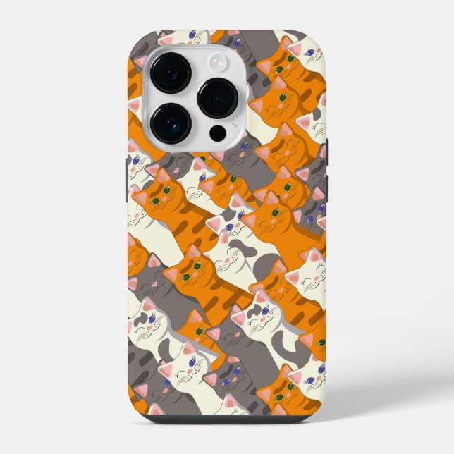 Coque iPhone Chat blanc roux noir motif diagonal (Verso)