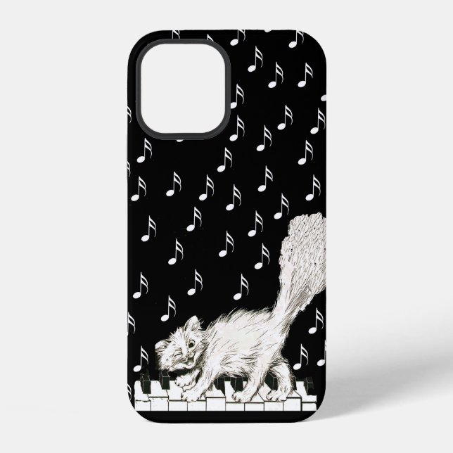 Coque iPhone Chat Blanc Souriant Queue Fluffy sur Touches de Pi (Verso)