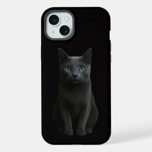 Coque iPhone 15 Plus Chat bleu russe Black 4 Luxe