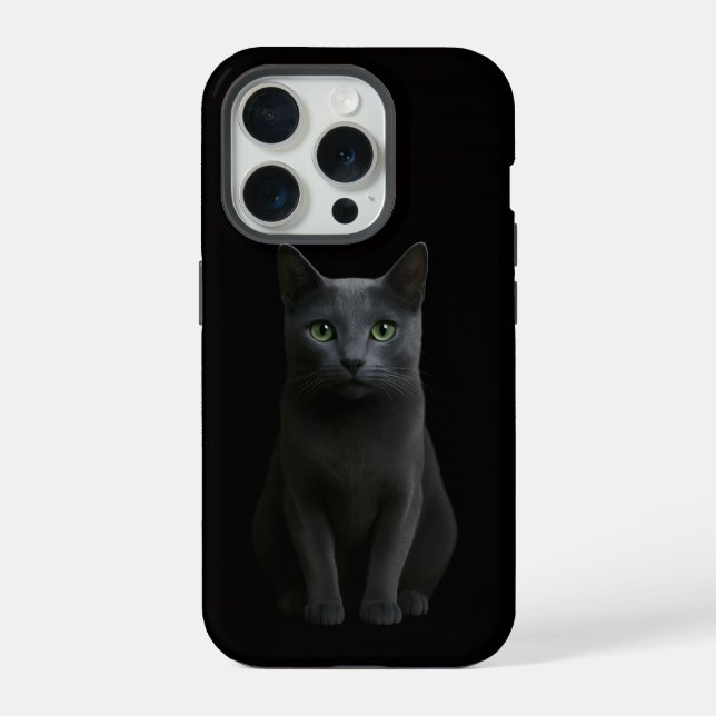 Coque iPhone Chat bleu russe Black 4 Luxe iPhone 15 Pro Mate (Verso)