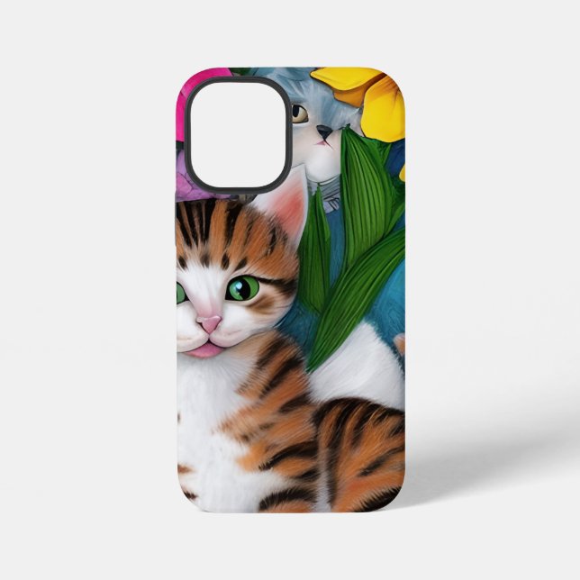 Coque iPhone Chat, chaton et fleurs d'art populaire (Verso)