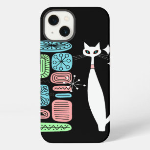 Etui iPhone 13 Chat cool de l'ère atomique rétro moderne du milie