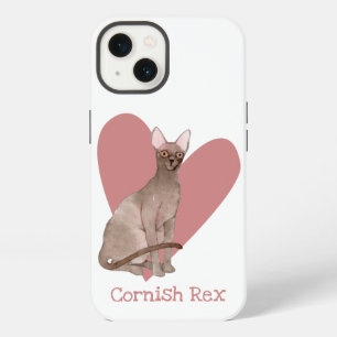 Etui iPhone 13 Chat Cornish Rex Aquarelle Kitty Coeur Rose