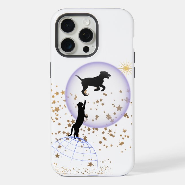 Coque iPhone Chat curieux et chien courant (Verso)