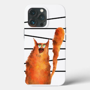 Etui iPhone 13 Pro Chat curieux fantaisiste sur motif rayé
