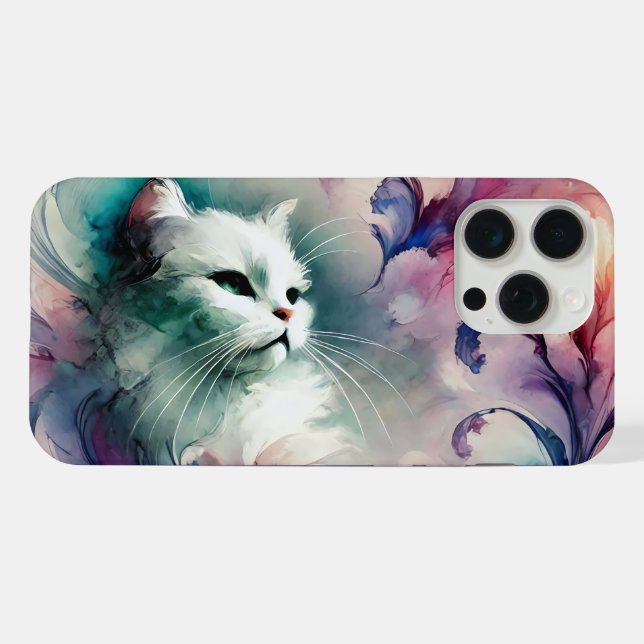 Coque iPhone Chat d'aquarelle éthérée (Verso Horizontal)