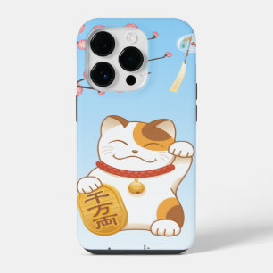 Coque Pour iPhone 14 Pro Chat de chance japonais, Maneki Neko calicot