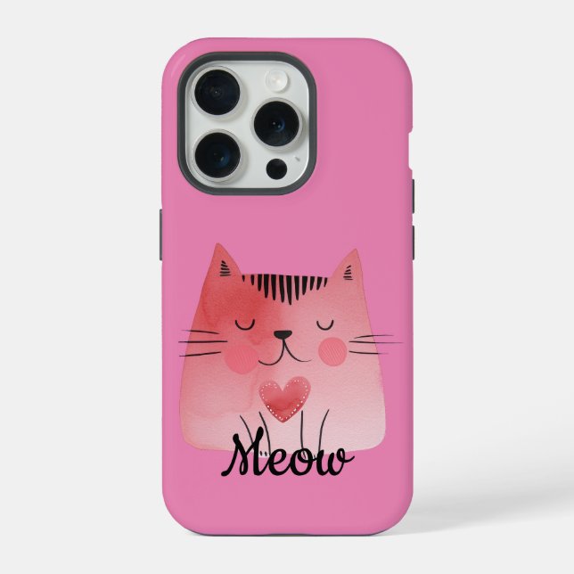 Coque iPhone Chat de coeur rose (Verso)