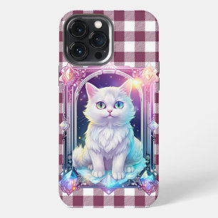 Etui iPhone 13 Pro Max Chat de cristal violet noir à carreaux Mignon peti
