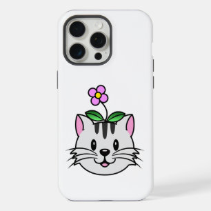 Coque iPhone 15 Pro Max Chat de dessin animé mignon avec une fleur sur la