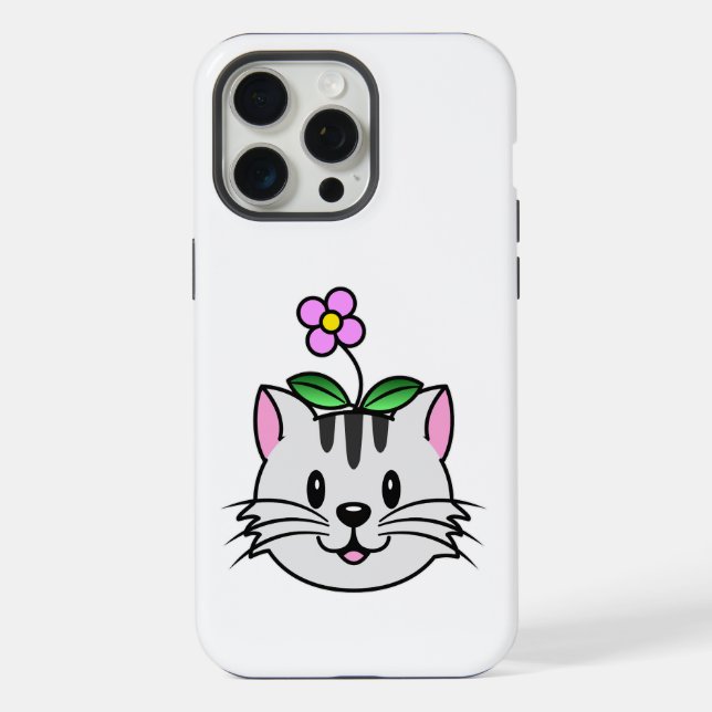 Coque iPhone Chat de dessin animé mignon avec une fleur sur la  (Verso)