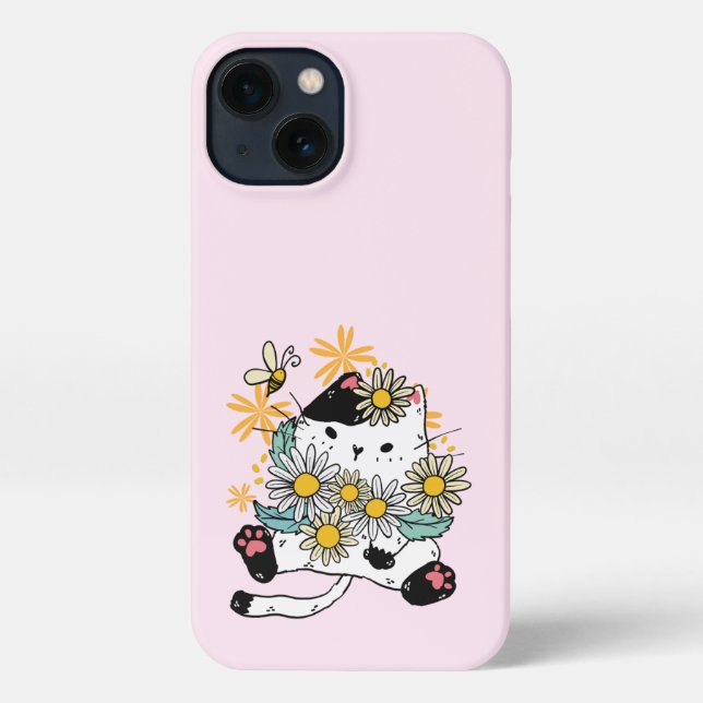 Coque iPhone chat de fleurs (Verso)