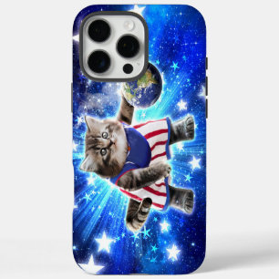 Coque iPhone 16 Pro Max Chat de l'espace jouant au basket-ball