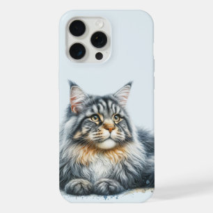 Coque iPhone 15 Pro Max Chat de Maine Coon à l'aquarelle