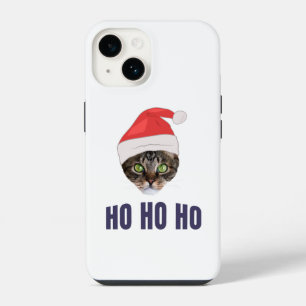 Coque Pour iPhone 14 Chat de Noël avec chapeau de Santa, Ho Ho ho Invit