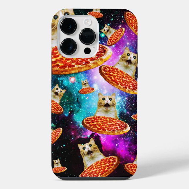 Coque iPhone Chat de pizza spatiale drôle (Verso)