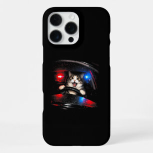 Coque iPhone 16 Pro Max Chat de police drôle conduisant une voiture Mème d