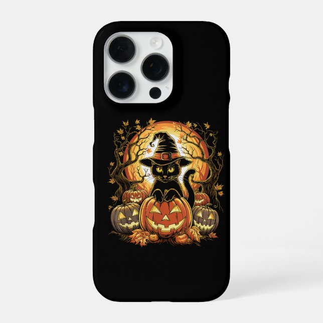 Coque iPhone Chat de sorcière de citrouille de chat noir Hallow (Verso)
