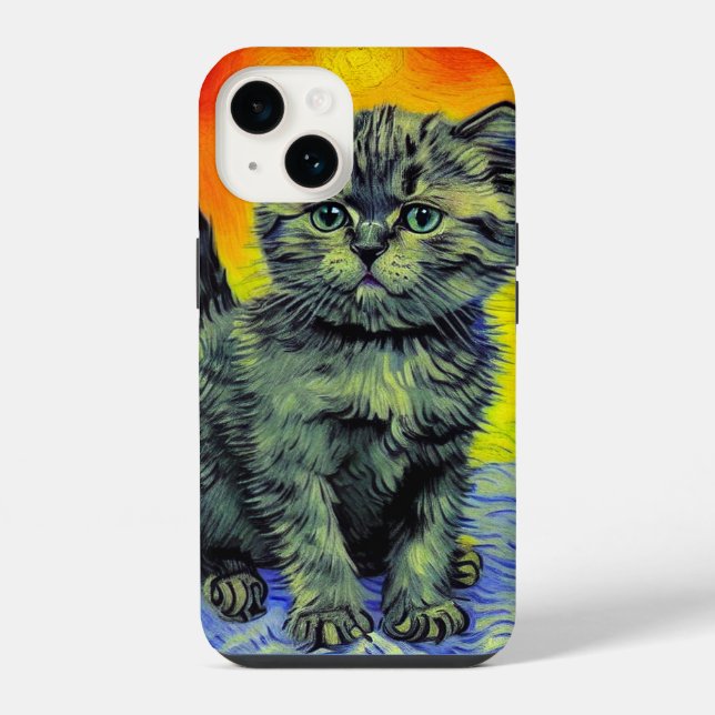 Coque iPhone Chat de style Van Gogh sur la plage au coucher du  (Verso)