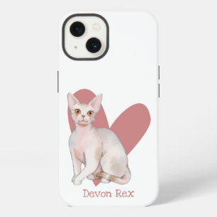 Etui iPhone 13 Chat Devon Rex Aquarelle Kitty Cœur Rose