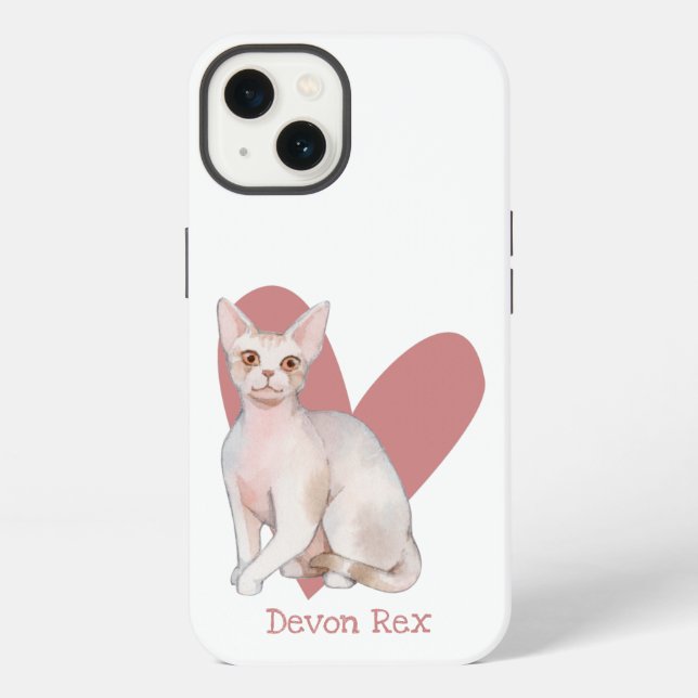 Coque iPhone Chat Devon Rex Aquarelle Kitty Cœur Rose (Verso)