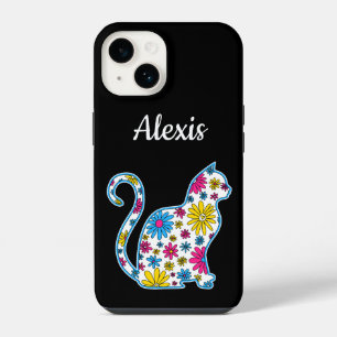Coque Pour iPhone 14 Chat doodle fleur LGBTQ+ Pansexuel Drapeau de la f