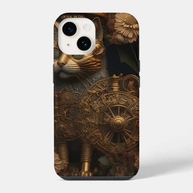 Coque iPhone Chat doré gothique Steampunk (Verso)