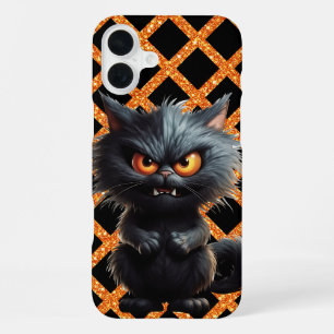 COQUE iPhone 16 PLUS CHAT EN COLÈRE NOIRE FLUFFÉ HALLOWEEN