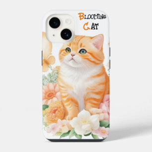 Coque Pour iPhone 14 Chat en fleurs : Élégant orange et blanc en fleurs