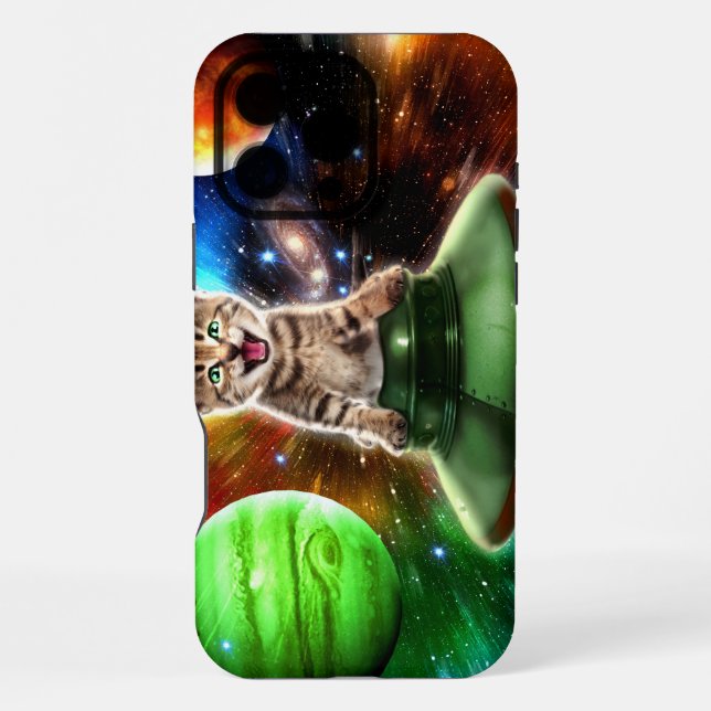 Coque iPhone Chat extraterrestre dans l'assiette soucoupe volan (Verso)