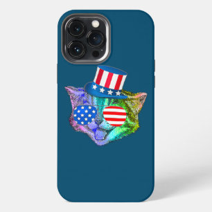 Etui iPhone 13 Pro Max Chat félin arc-en-ciel drôle 4 juillet Américain