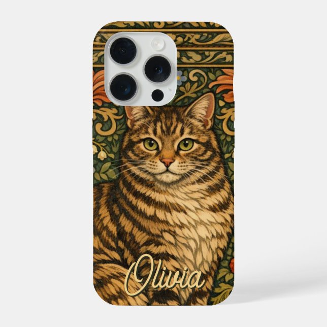 Coque iPhone Chat floral botanique élégant vintage (Verso)
