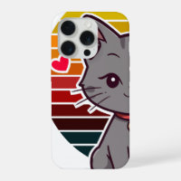 Chat Gris Kawaii Rétro Coucher de Soleil Art Anime