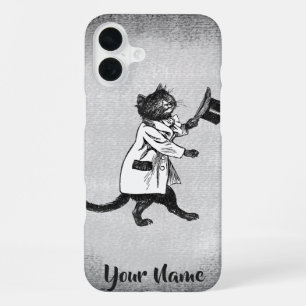 Coque iPhone 16 Plus Chat Hippie Cool Vintage Noir Blanc Modifiable