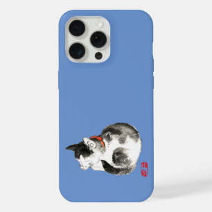 Coque iPhone 15 Pro Max Chat japonais endormi noir et blanc