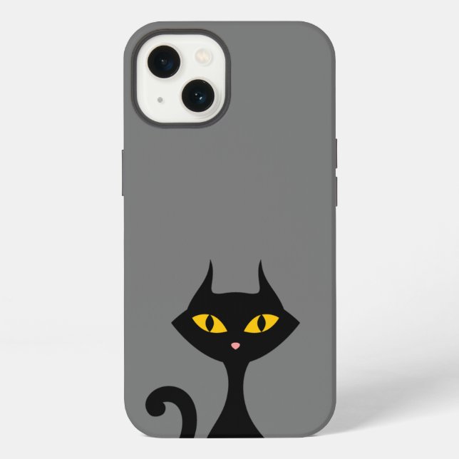 Coque iPhone Chat Kitty noir avec Arrière - plan gris (Verso)