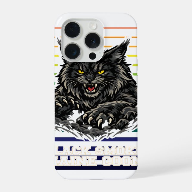 Coque iPhone Chat Maine Coon à la Fumée Noire Art de Mascotte F (Verso)