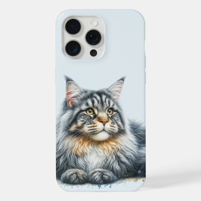 Coque iPhone Chat Maine Coon à l'aquarelle (Verso)