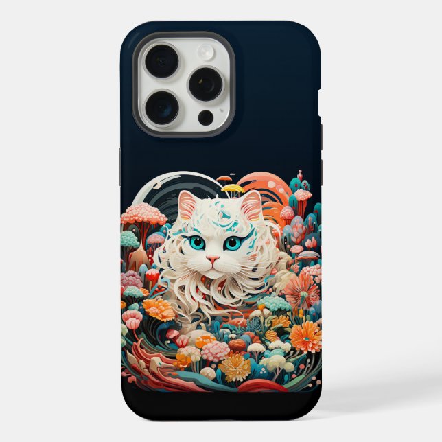 Coque iPhone Chat mignon avec des fleurs découpées en papier (Verso)