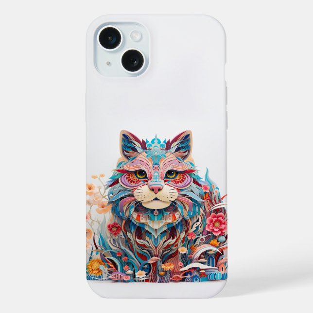 Coque iPhone Chat mignon avec fleurs découpé en papier (Verso)