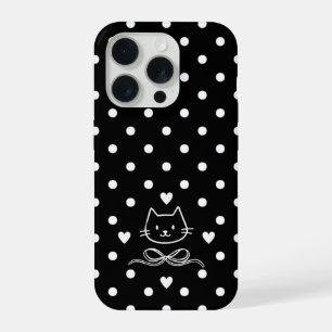 Coque iPhone 15 Pro Chat minimaliste à pois