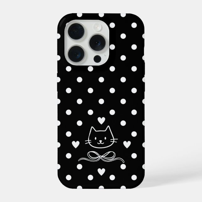 Coque iPhone Chat minimaliste à pois (Verso)