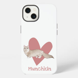 Etui iPhone 13 Chat Munchkin Aquarelle Kitty Cœur Rose