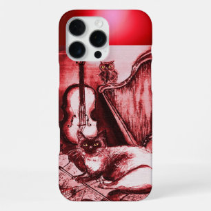 COQUE iPhone 16 PRO MAX CHAT MUSICAL AVEC HIBOU DANS UN RUBIS ROUGE